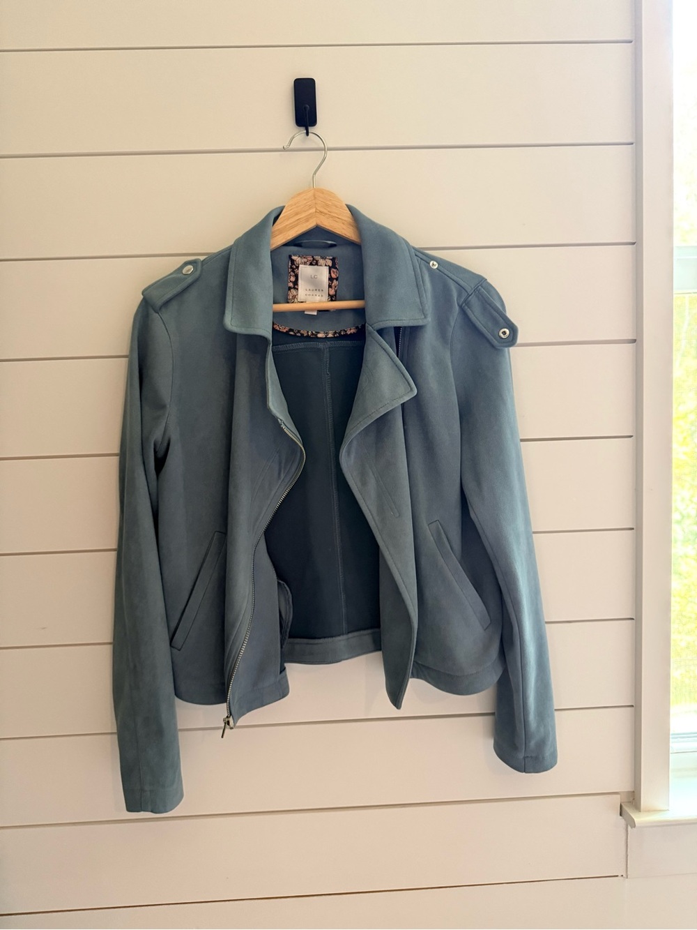 LC Lauren Conrad Blue Faux Suede Moto Jacket Medium